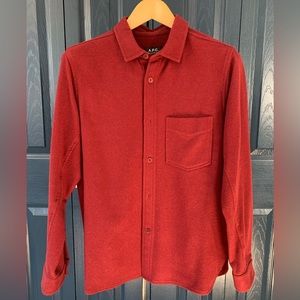 A.P.C. Brushed Wool-Blend Twill Overshirt in Burgundy, Small.